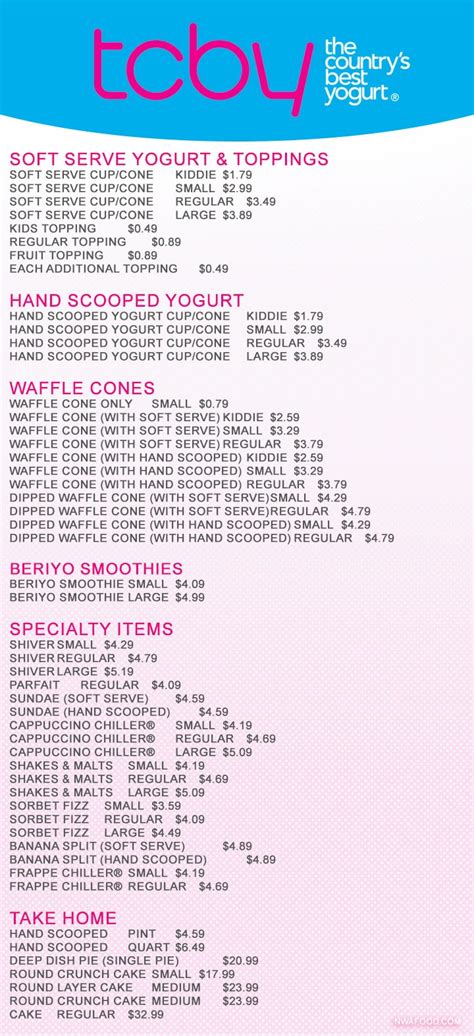 tcby smoothie menu